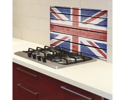 Kuchynská zástena s motívom Union Jack z dreva