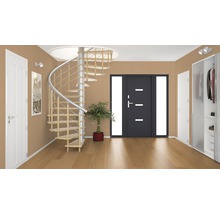 Interiér s točitým schodiskom, dverami a šatňou