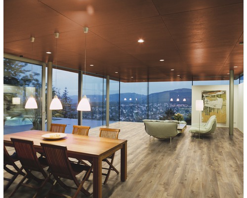 Svetlá miestnosť s jedálenským stolom, sedením a veľkými oknami