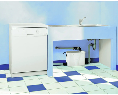 Scéna s umývačkou riadu, umývadlom a čerpadlom odpadových vôd