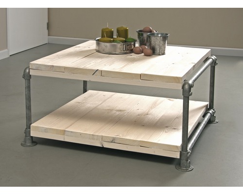 Štvorcový konferenčný stolík s dvoma úrovňami z dreva a kovového rámu