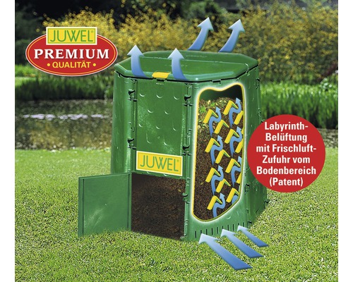 Plastový kompostér s ventilačným systémom a otvorenými dvierkami