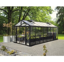 Skleník Vitavia Zeus Comfort 15700 kombinácia skla a polykarbonátu 258,4x614 cm čierny vr. podlahového rámu
