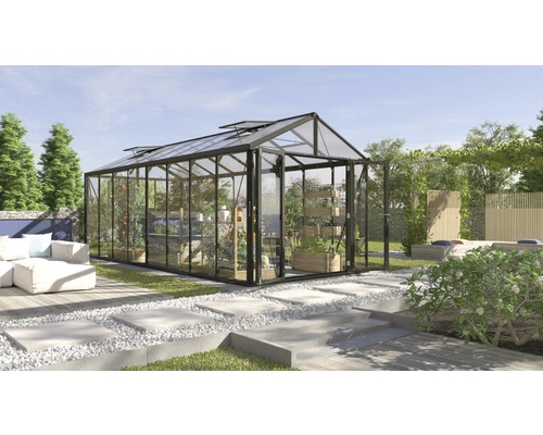 Skleník s rastlinami v záhrade