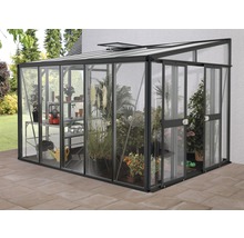 Skleník k stene Vitavia Athena 8600 kombinácia skla a polykarbonátu 265,9x334,3 cm čierny