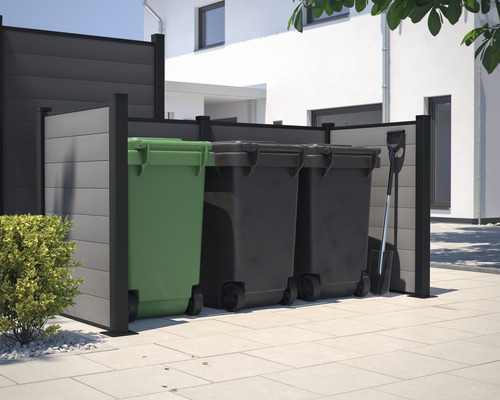 Kontejnerový box s tromi smetnými nádobami a lopatou