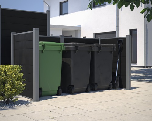 Kontajnerový box s tromi kontajnermi na odpad a rýľom