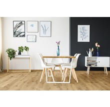 Jedáleň s jedálenským stolom, stoličkami a dekoráciami vo svetlej miestnosti