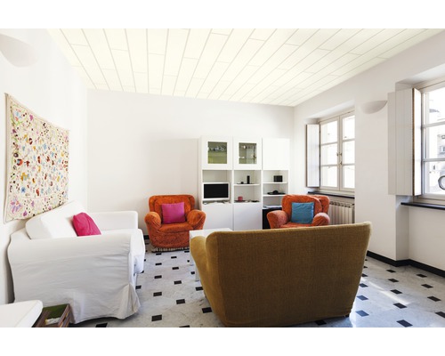 Svetlá obývacia izba s obložením, pohovkami, kreslami a oknami