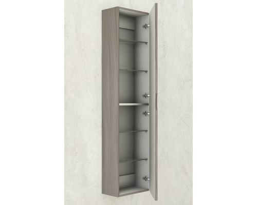 Otvorená závesná kúpeľňová skrinka so sklenenými policami na uloženie kúpeľňových potrieb