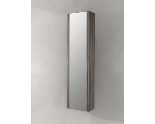 Vysoká zrkadlová skrinka s drevenou štruktúrou do kúpeľne