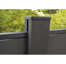 Detail stĺpika plota s koncovým prvkom, vodorovnej lišty a plotového dielu