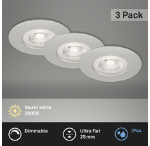 Tri vstavané svietidlá, stmievateľné, teplé biele svetlo s 3000 Kelvinmi, ultra ploché, 25 milimetrov, stupeň krytia IP44