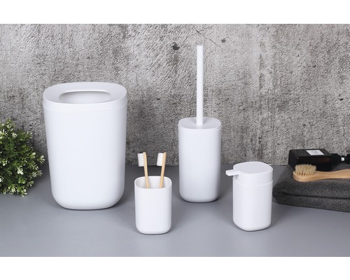 Kúpeľňová súprava s odpadkovým košom, WC kefou, dávkovačom mydla a pohárom na zubné kefky