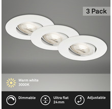 Sada troch LED zapustených bodových svetiel, teplé biele svetlo, stmievateľné a nastaviteľné