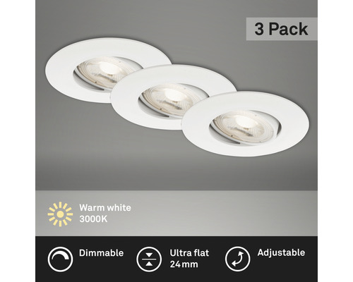 Sada troch LED zapustených bodových svetiel, teplé biele svetlo, stmievateľné a nastaviteľné