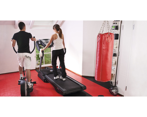 Fitness miestnosť so stepperom, bežeckým pásom a boxovacím vrecom
