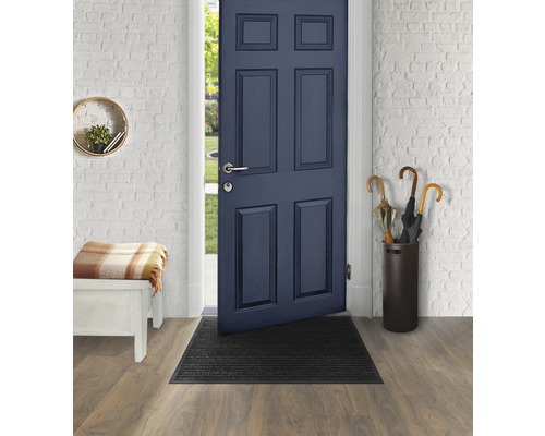 Vstupný priestor s rohožkou, vešiakom a čiastočne otvorenými dverami