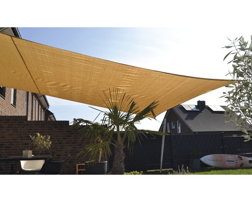 Tieniaca plachta s ochranou proti UV, HDPE 180 g/m², svetložltá 250x300 cm Obdĺžniková slnečná plachta z látky nad terasou