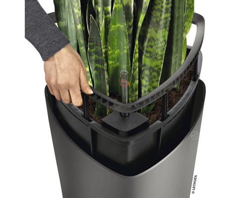 Detailný záber kvetináča Lechuza so zavlažovacím systémom a ukazovateľom hladiny vody