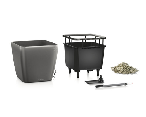 Kvetináč so zavlažovacím systémom, ukazovateľom hladiny vody a rastlinným granulátom