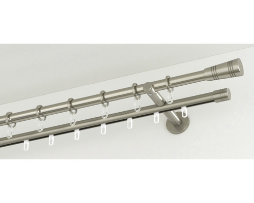 Dvojitá záclonová tyč s krúžkami a háčikmi na upevnenie záclon