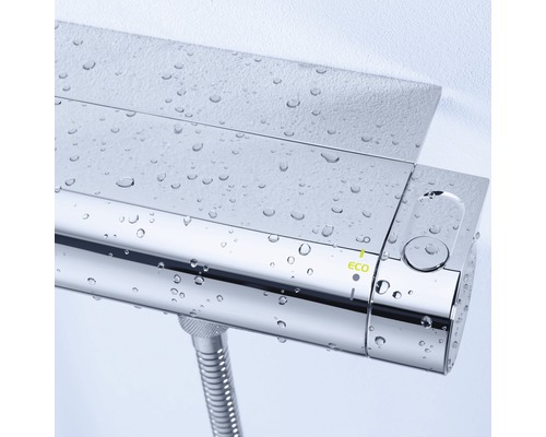 Termostatická sprchová batéria s funkciou Eco a kvapkami vody.