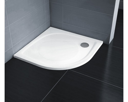 Sprchová vanička zo sanitárneho akrylátu so štvrťkruhovým tvarom a odtokovou súpravou