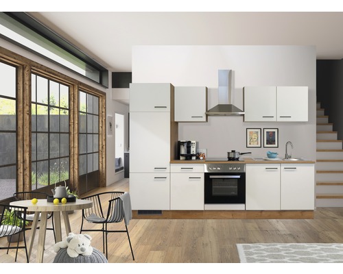 Kuchynský blok so spotrebičmi Flex Well Vintea 270 cm farba čela magnólia matná farba korpusu lancelot oak Kuchynský blok so spotrebičmi Flex Well Vintea 270 cm farba čela magnólia matná farba korpusu lancelot oak