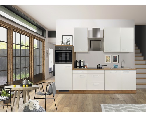 Kuchynský blok so spotrebičmi Flex Well Vintea 280 cm farba čela magnólia matná farba korpusu lancelot oak Kuchynský blok so spotrebičmi Flex Well Vintea 280 cm farba čela magnólia matná farba korpusu lancelot oak