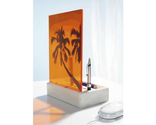 Drevený stolový organizér s akrylovým sklom a motívom paliem