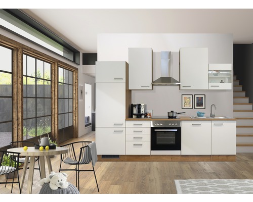 Kuchynský blok so spotrebičmi Flex Well Vintea 280 cm farba čela magnólia matná farba korpusu lancelot oak Kuchynský blok so spotrebičmi Flex Well Vintea 280 cm farba čela magnólia matná farba korpusu lancelot oak