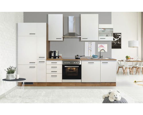 Kuchynský blok so spotrebičmi Flex Well Vintea 310 cm farba čela magnólia matná farba korpusu lancelot oak Kuchynský blok so spotrebičmi Flex Well Vintea 310 cm farba čela magnólia matná farba korpusu lancelot oak