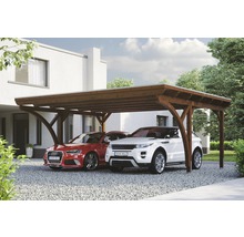 Prístrešok na auto Konsta dvojitý 618x500 cm orech vr. alu plechu a 2 oblúkov