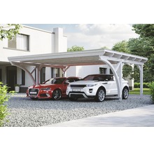 Prístrešok na auto Konsta dvojitý 618x500 cm biely vr. alu plechu a 2 oblúkov