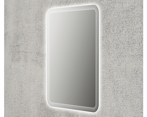 Obdĺžnikové zrkadlo so zaoblenými rohmi a LED osvetlením