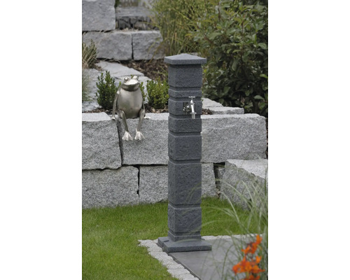 Záhradná scéna s vodným stĺpikom a figúrkou žaby