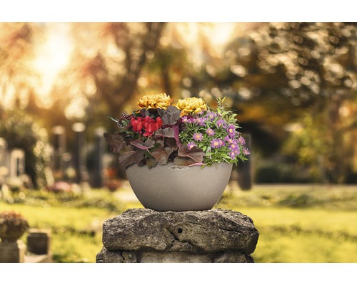 Kvetináč s kvetmi na náhrobku