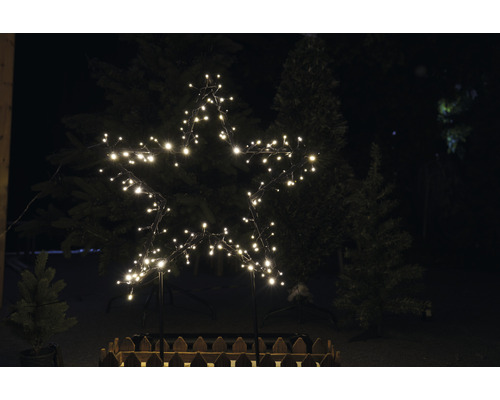 Vianočné osvetlenie v tvare hviezdy s teplým bielym svetlom v záhrade