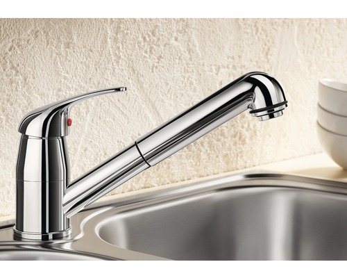 Chrómová kuchynská batéria s výtokom nad drezom