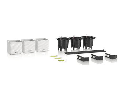 Sada kvetináčov so zavlažovacím systémom, pozostávajúca z kvetináčov, ukazovateľa hladiny vody a príslušenstva