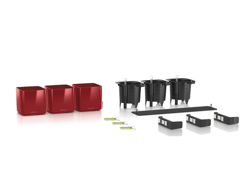 Súprava kvetináčov Lechuza Cube Glossy Triple so zavlažovacím systémom