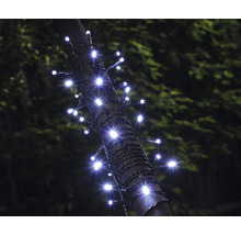 Svetelná reťaz s bielymi LED diódami ovinutá okolo stromu.