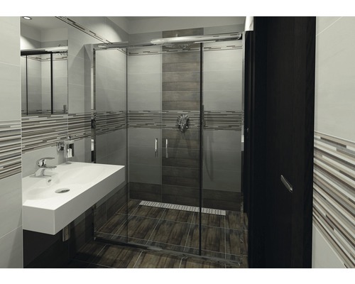 Kúpeľňa so sprchovacím kútom, umývadlom a zrkadlovou skrinkou