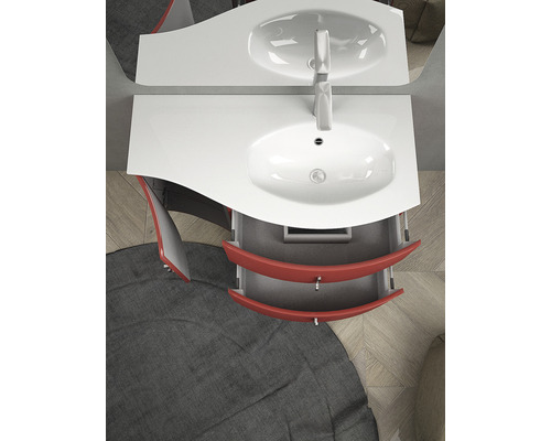 Skrinka pod umývadlo s otvoreným výsuvom a umývadlom na dosku