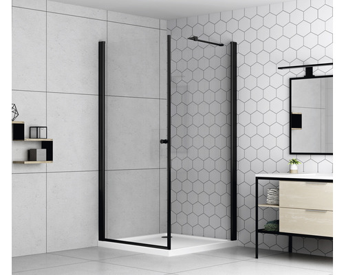 Sprchové dvere basano Modena otočné presklené so svetlo čiernym profilom 88,8 cm PZ KT9 / 20