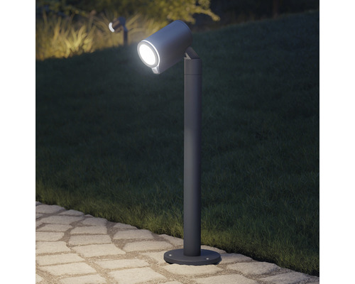 Záhrada s stĺpikovou lampou na osvetlenie ciest a rastlín