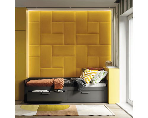 Čalúnený nástenný panel Velvet 30x60 cm žltý