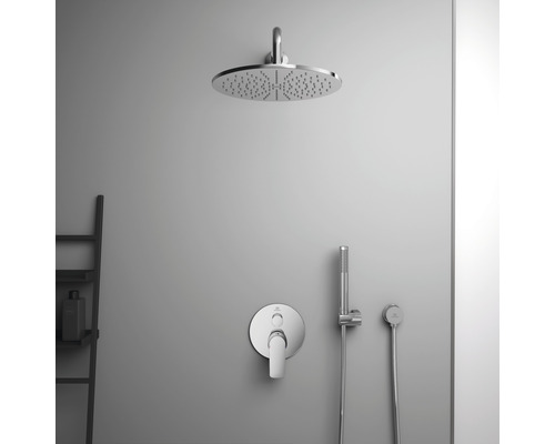 Sprchová armatúra s hornou sprchou, ručnou sprchou a zmiešavacou batériou do kúpeľne