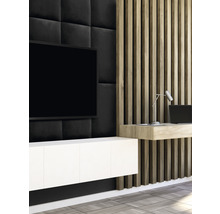 Obývacia izba s televízorom, stenovými panelmi, televíznou skrinkou a písacím stolom